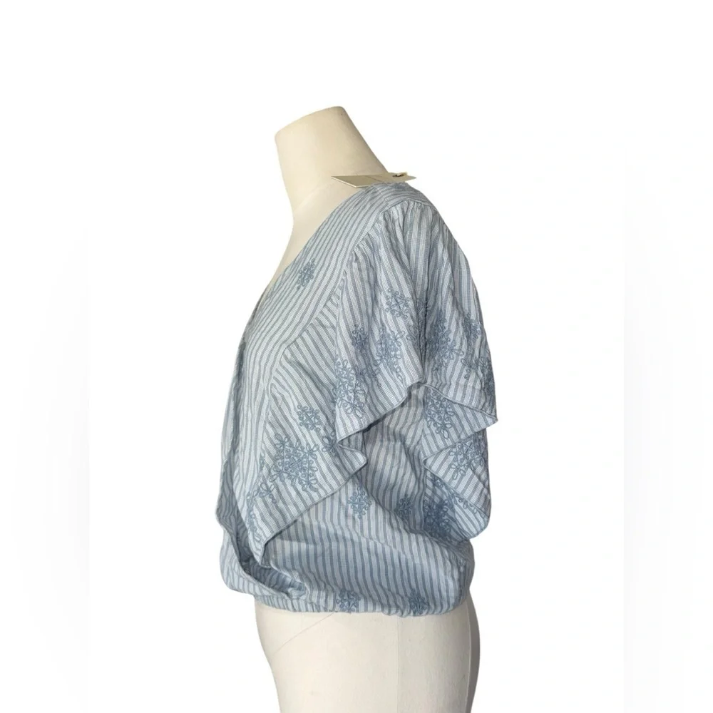 LUCKY BRAND - Cross Over Flutter Sleeve Top - Blue  in Small - Picture 5 of 6